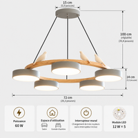 Lustre Suspendu Oiseaux en Anneau Gris – 5 Lumières