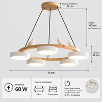 Lustre Suspendu Oiseaux en Anneau Blanc – 5 Lumières