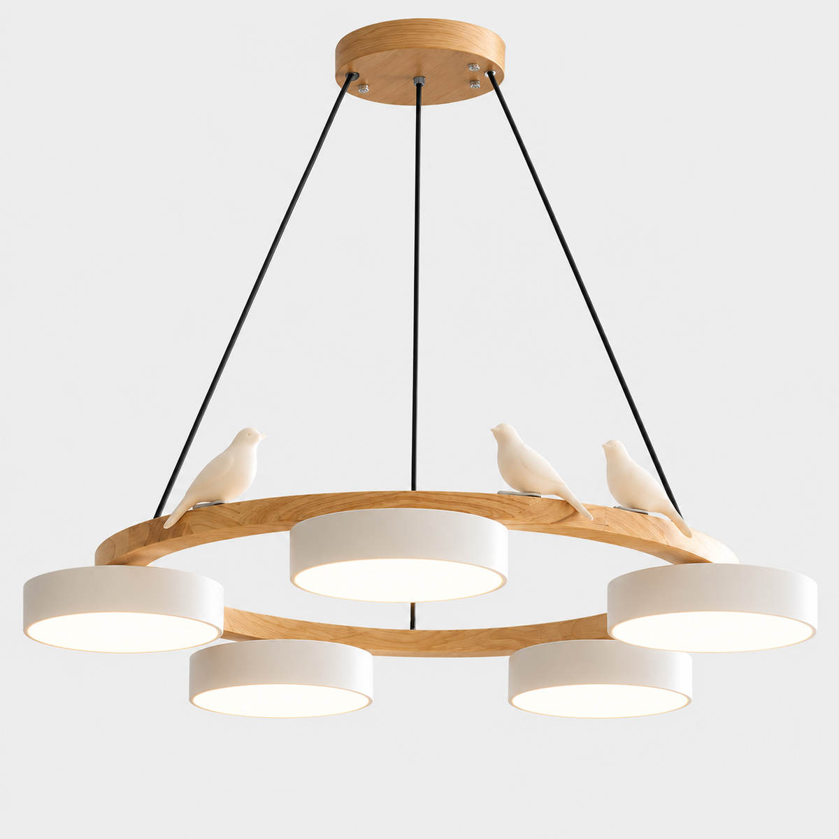 Lustre Suspendu Oiseaux en Anneau Blanc – 5 Lumières