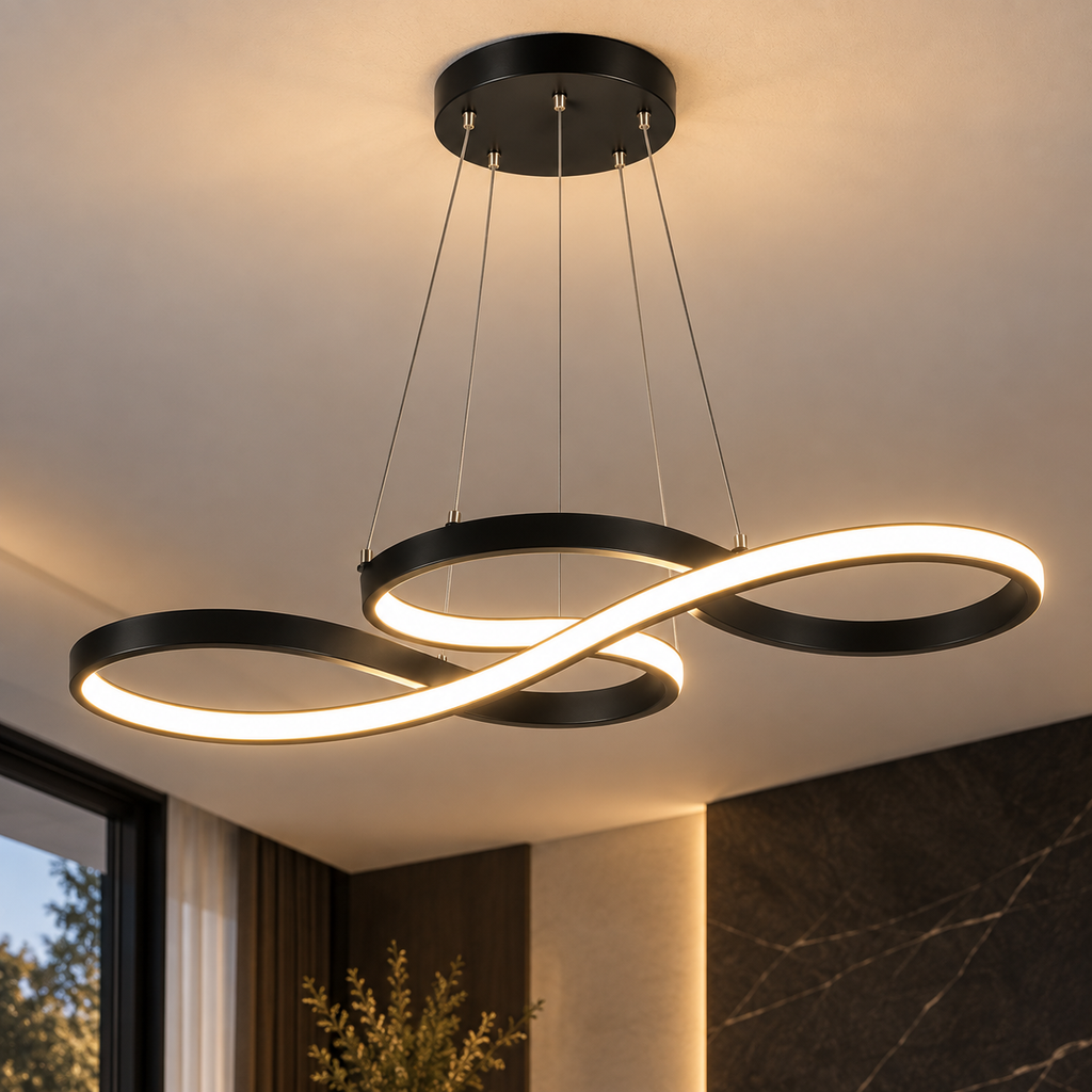 Lustre Suspendu LED Noir à Boucles – 75 ou 92 cm