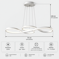 Lustre Suspendu LED Argent à Boucles – 75 ou 92 cm