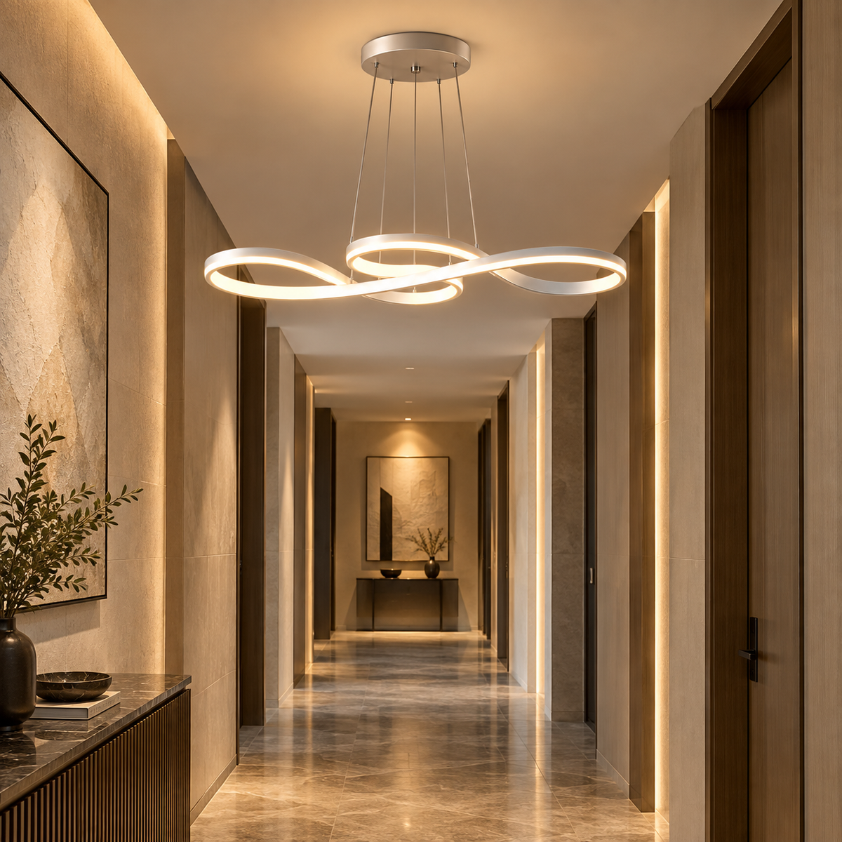 Lustre Suspendu LED Argent à Boucles – 75 ou 92 cm