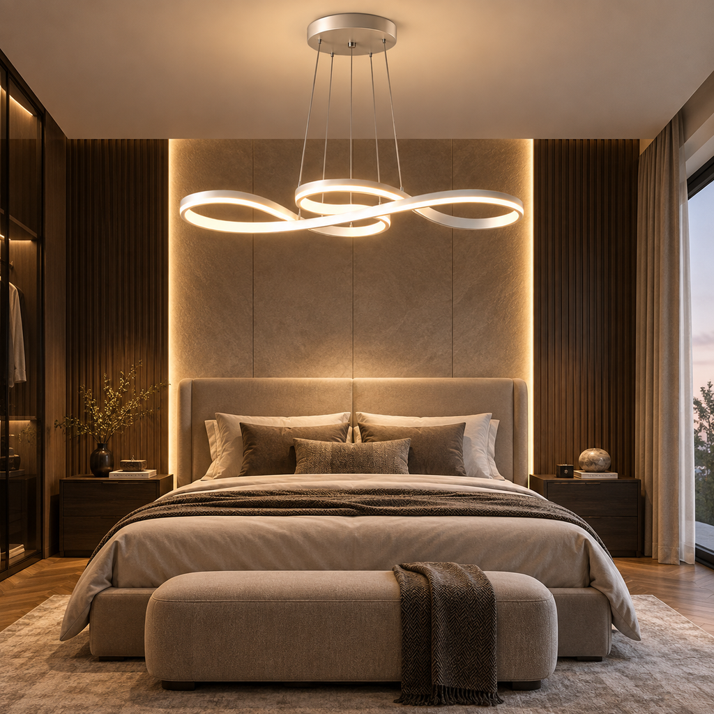 Lustre Suspendu LED Argent à Boucles – 75 ou 92 cm