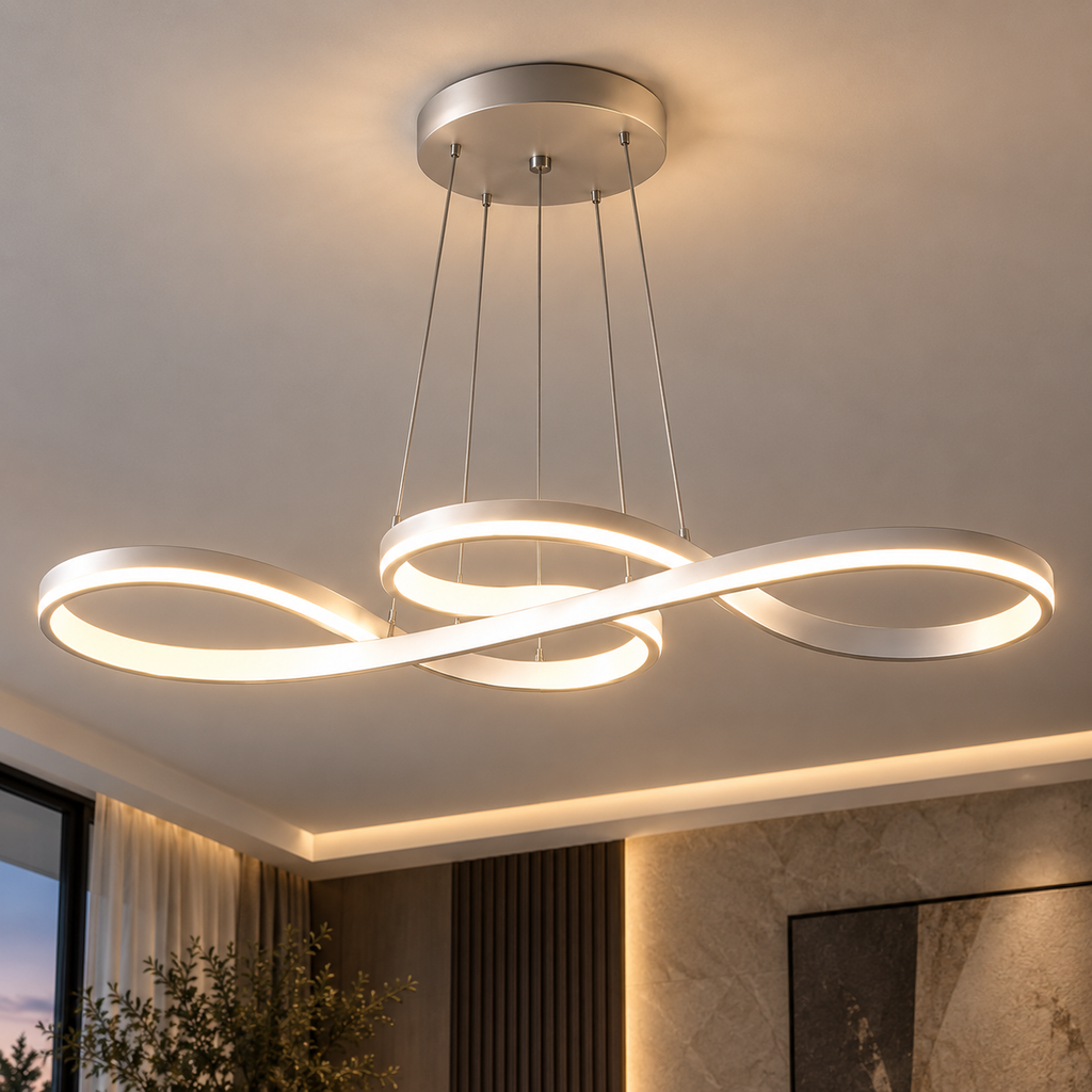 Lustre Suspendu LED Argent à Boucles – 75 ou 92 cm