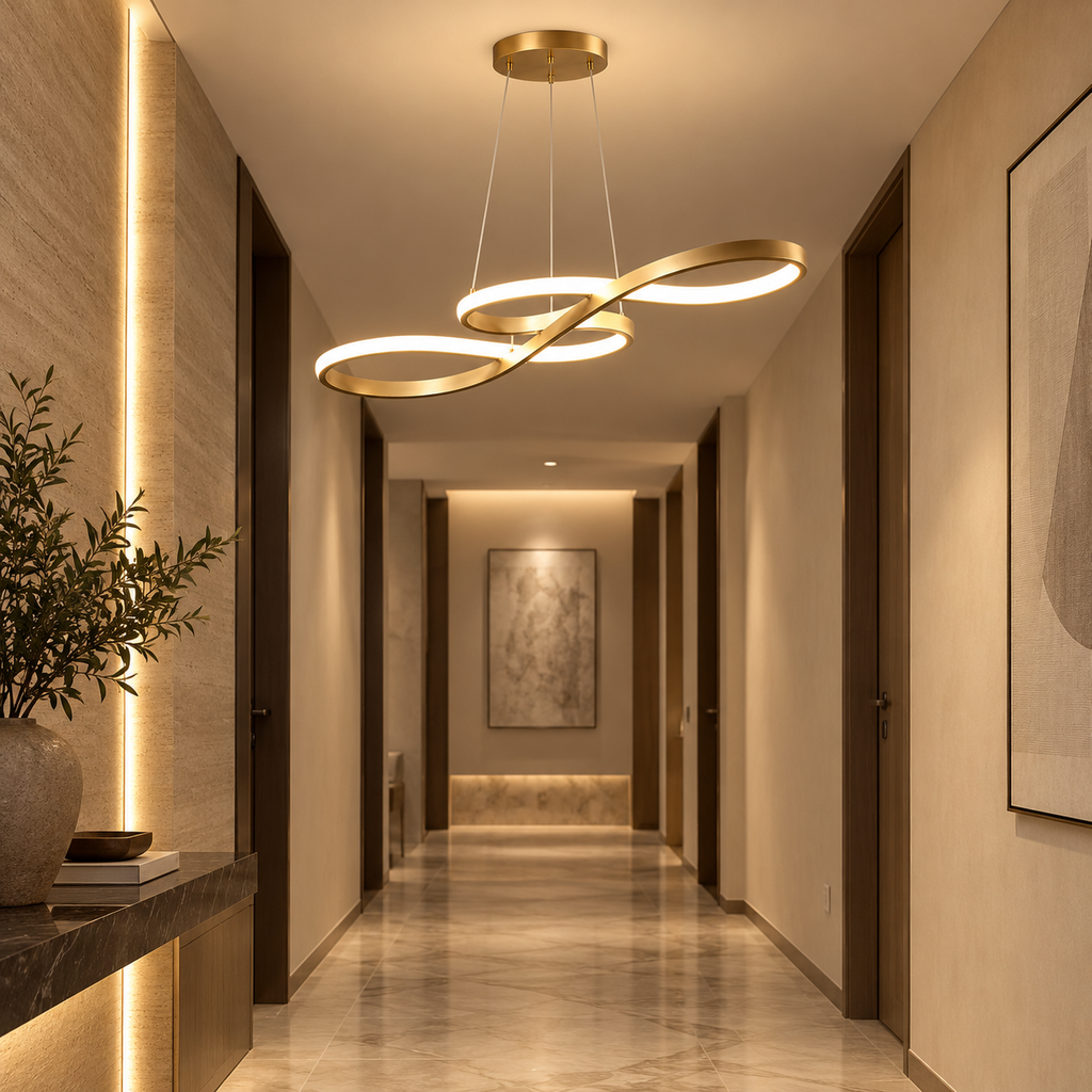 Lustre Suspendu LED Doré à Boucles – 75 ou 92 cm