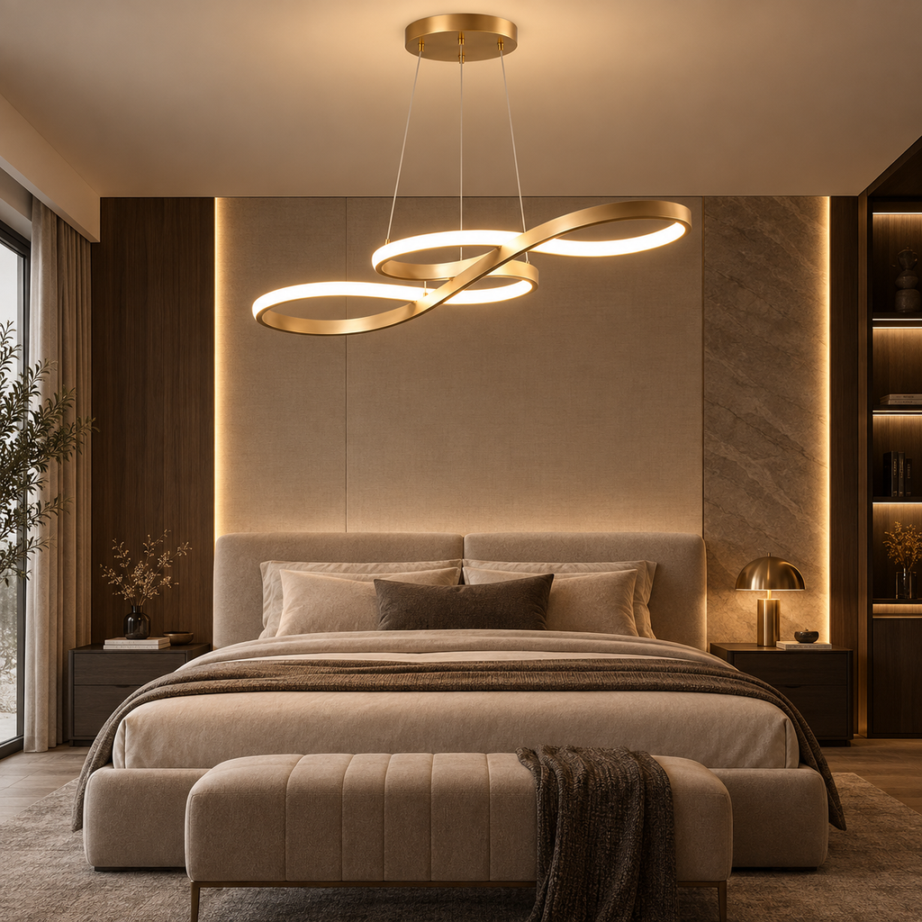Lustre Suspendu LED Doré à Boucles – 75 ou 92 cm