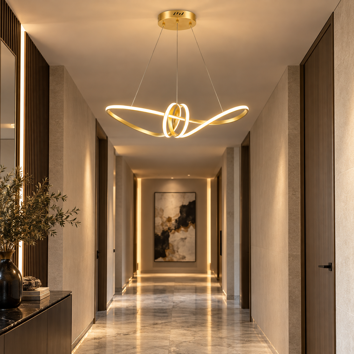Lustre Suspendu LED Doré à Nœud – 70 cm