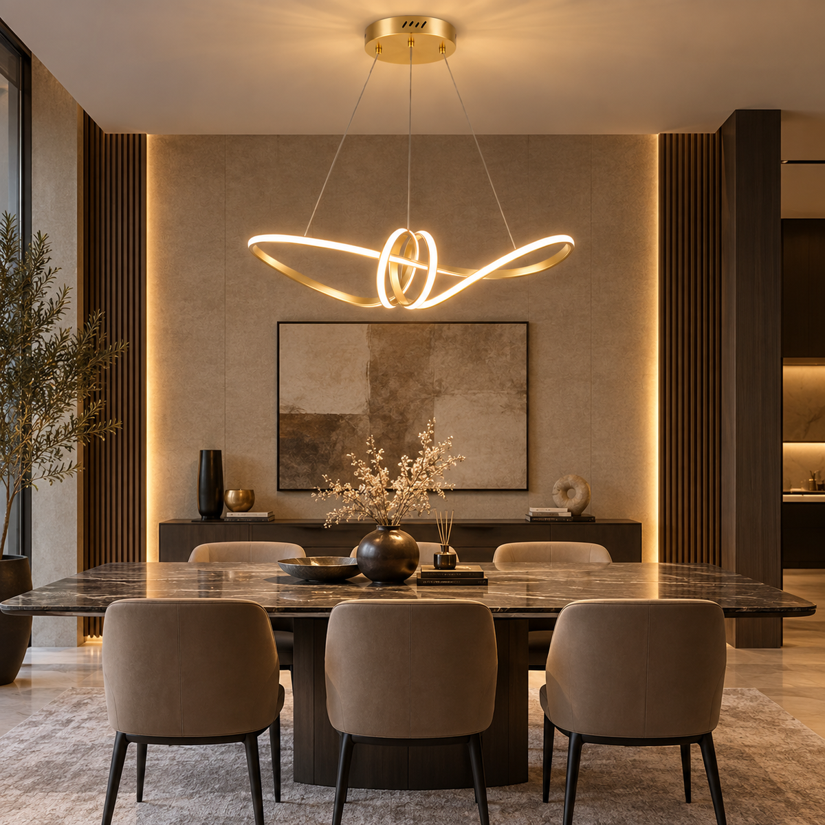 Lustre Suspendu LED Doré à Nœud – 70 cm