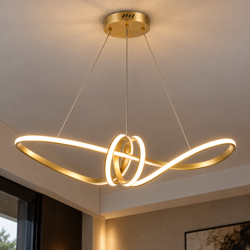 Lustre Suspendu LED Doré à Nœud – 70 cm
