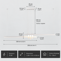 Lustre Linéaire LED Blanc – 120 à 250 cm