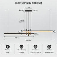 Lustre Linéaire LED Noir – 120 à 250 cm