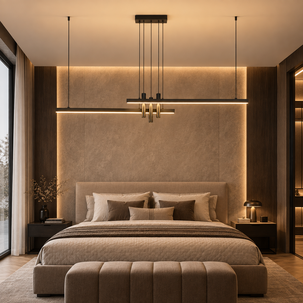Lustre Linéaire LED Noir – 120 à 250 cm