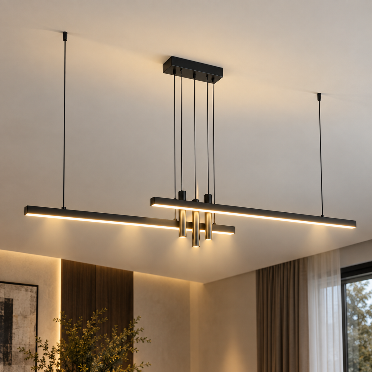 Lustre Linéaire LED Noir – 120 à 250 cm