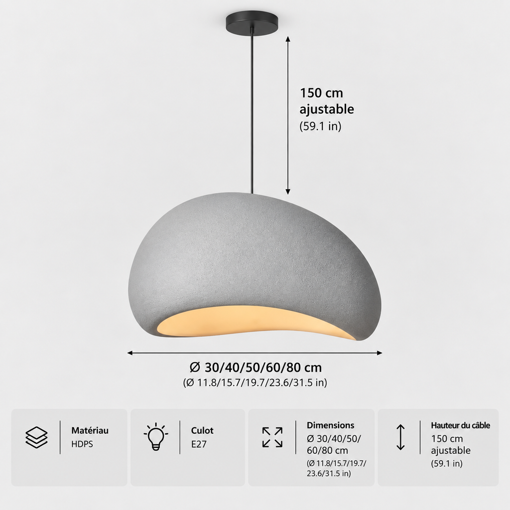 Lustre Suspendu Wabi-Sabi Gris Argenté – Ø 30 cm