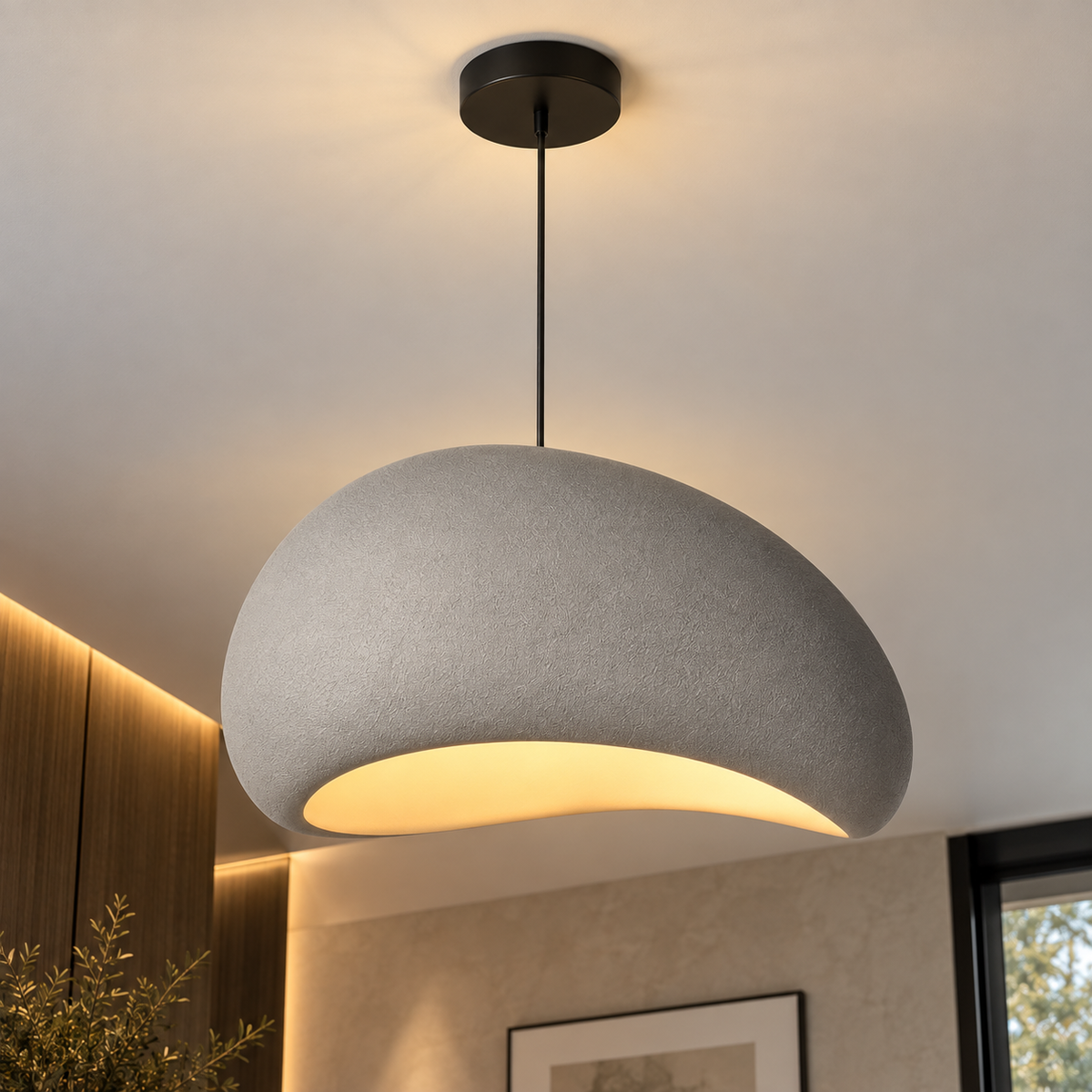 Lustre Suspendu Wabi-Sabi Gris Argenté – Ø 30 cm