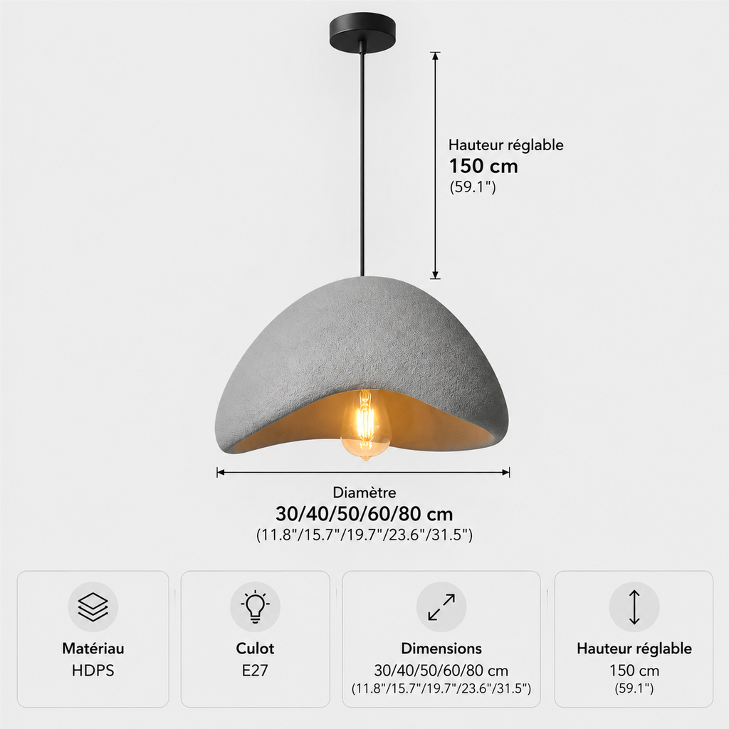 Lustre Suspendu Wabi-Sabi Gris Argenté – Ø 50 cm