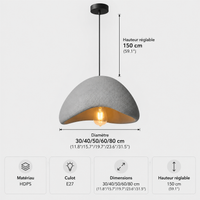 Lustre Suspendu Wabi-Sabi Gris Argenté – Ø 50 cm