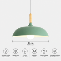 Lustre Suspendu en Bois et Métal Vert – Culot E27