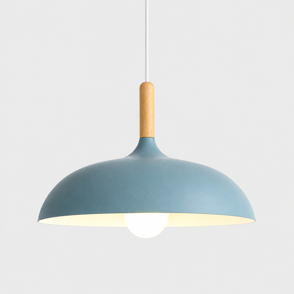 Lustre Suspendu en Bois et Métal Bleu – Culot E27