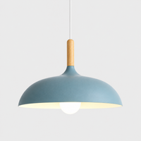Lustre Suspendu en Bois et Métal Bleu – Culot E27