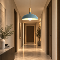 Lustre Suspendu en Bois et Métal Bleu – Culot E27