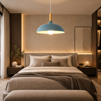 Lustre Suspendu en Bois et Métal Bleu – Culot E27