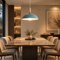 Lustre Suspendu en Bois et Métal Bleu – Culot E27