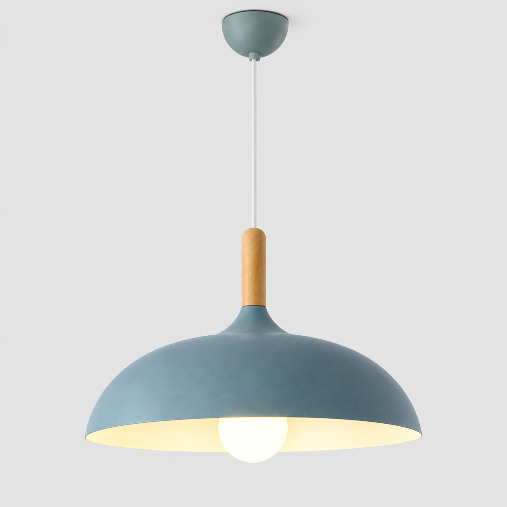 Lustre Suspendu en Bois et Métal Bleu – Culot E27