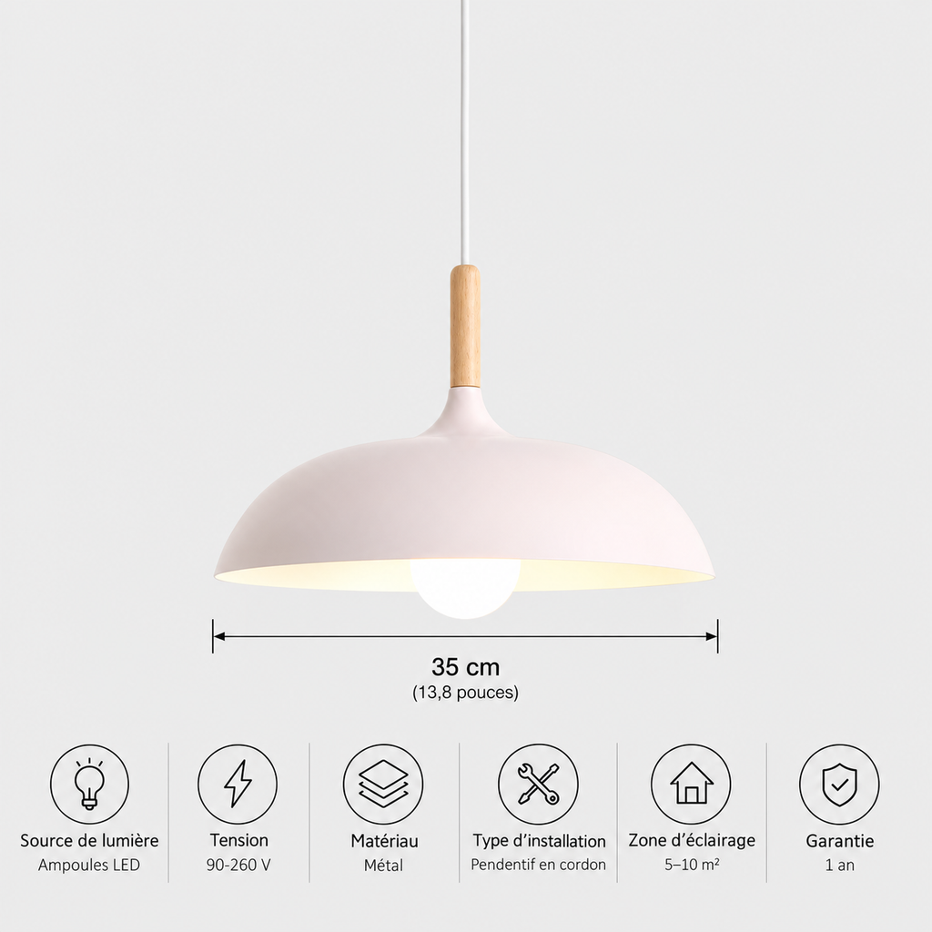 Lustre Suspendu en Bois et Métal Rose – Culot E27