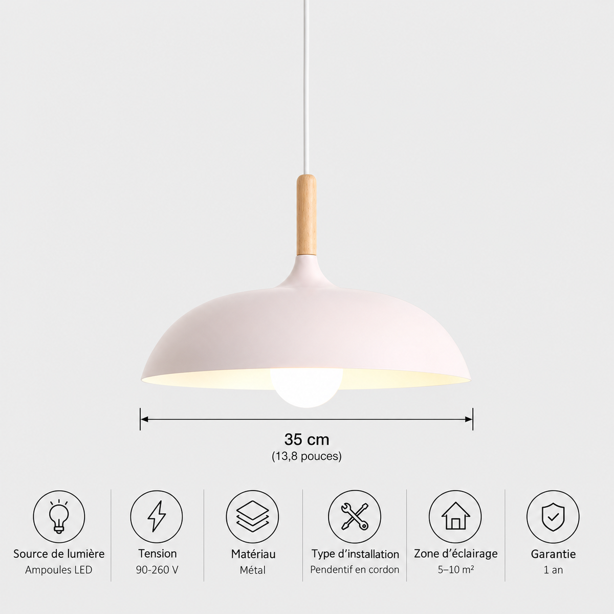 Lustre Suspendu en Bois et Métal Rose – Culot E27