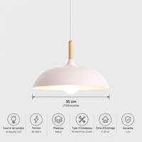 Lustre Suspendu en Bois et Métal Rose – Culot E27