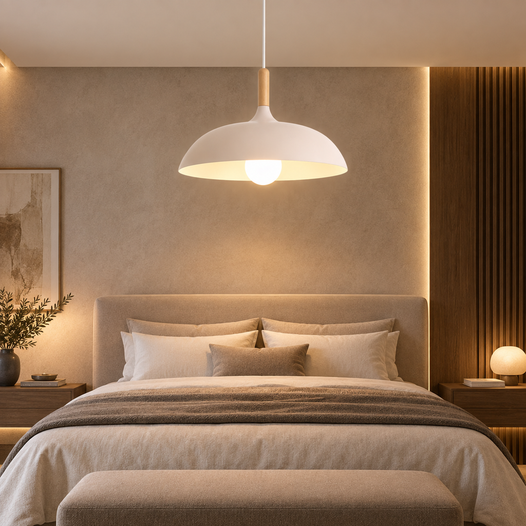 Lustre Suspendu en Bois et Métal Rose – Culot E27