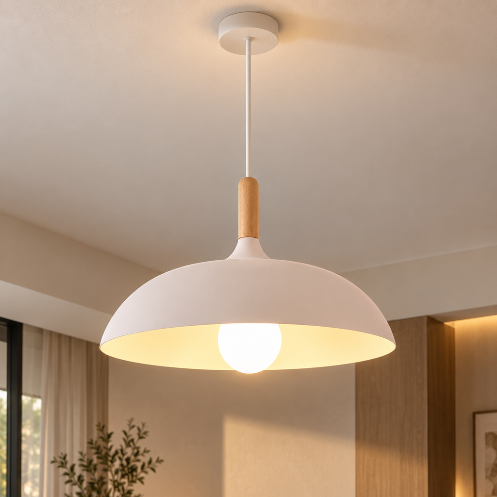 Lustre Suspendu en Bois et Métal Rose – Culot E27