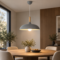 Lustre Suspendu en Bois et Métal Gris – Culot E27