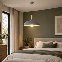 Lustre Suspendu en Bois et Métal Gris – Culot E27