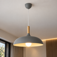Lustre Suspendu en Bois et Métal Gris – Culot E27
