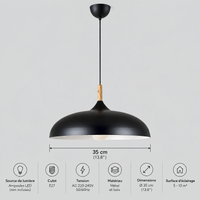 Lustre Suspendu en Bois et Métal Noir – Culot E27