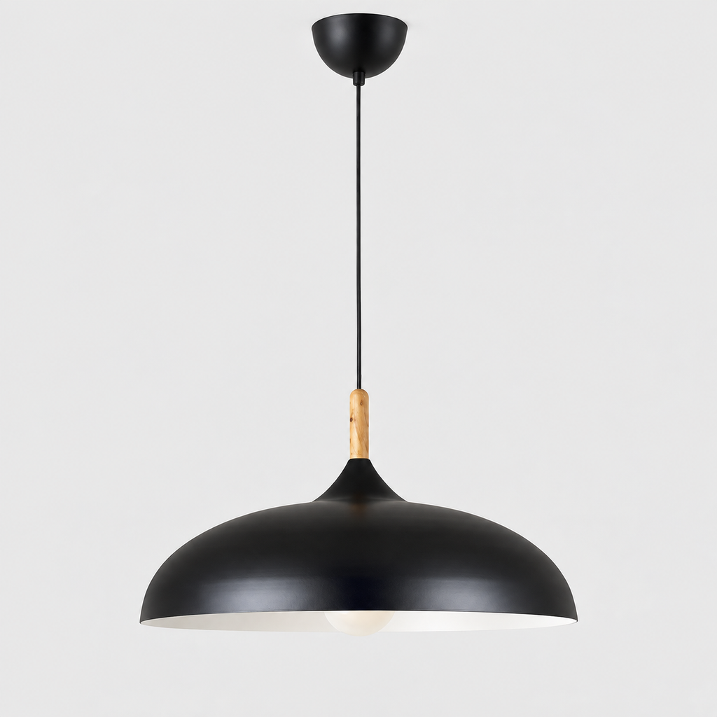 Lustre Suspendu en Bois et Métal Noir – Culot E27