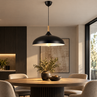 Lustre Suspendu en Bois et Métal Noir – Culot E27
