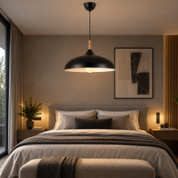 Lustre Suspendu en Bois et Métal Noir – Culot E27