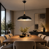 Lustre Suspendu en Bois et Métal Noir – Culot E27