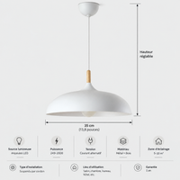 Lustre Suspendu en Bois et Métal Blanc – Culot E27