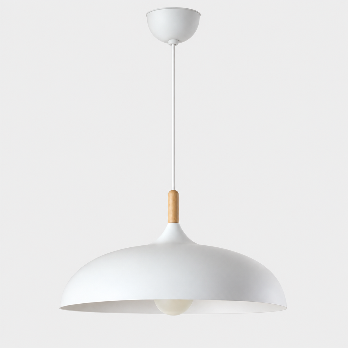 Lustre Suspendu en Bois et Métal Blanc – Culot E27