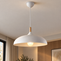 Lustre Suspendu en Bois et Métal Blanc – Culot E27