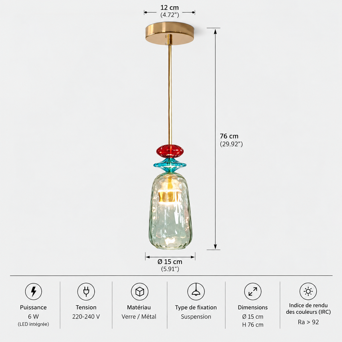 Lustre Suspension en Verre