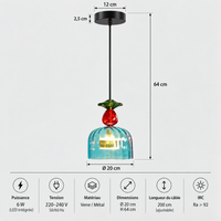 Lustre Suspendu en Verre Sphère Bleu-Vert