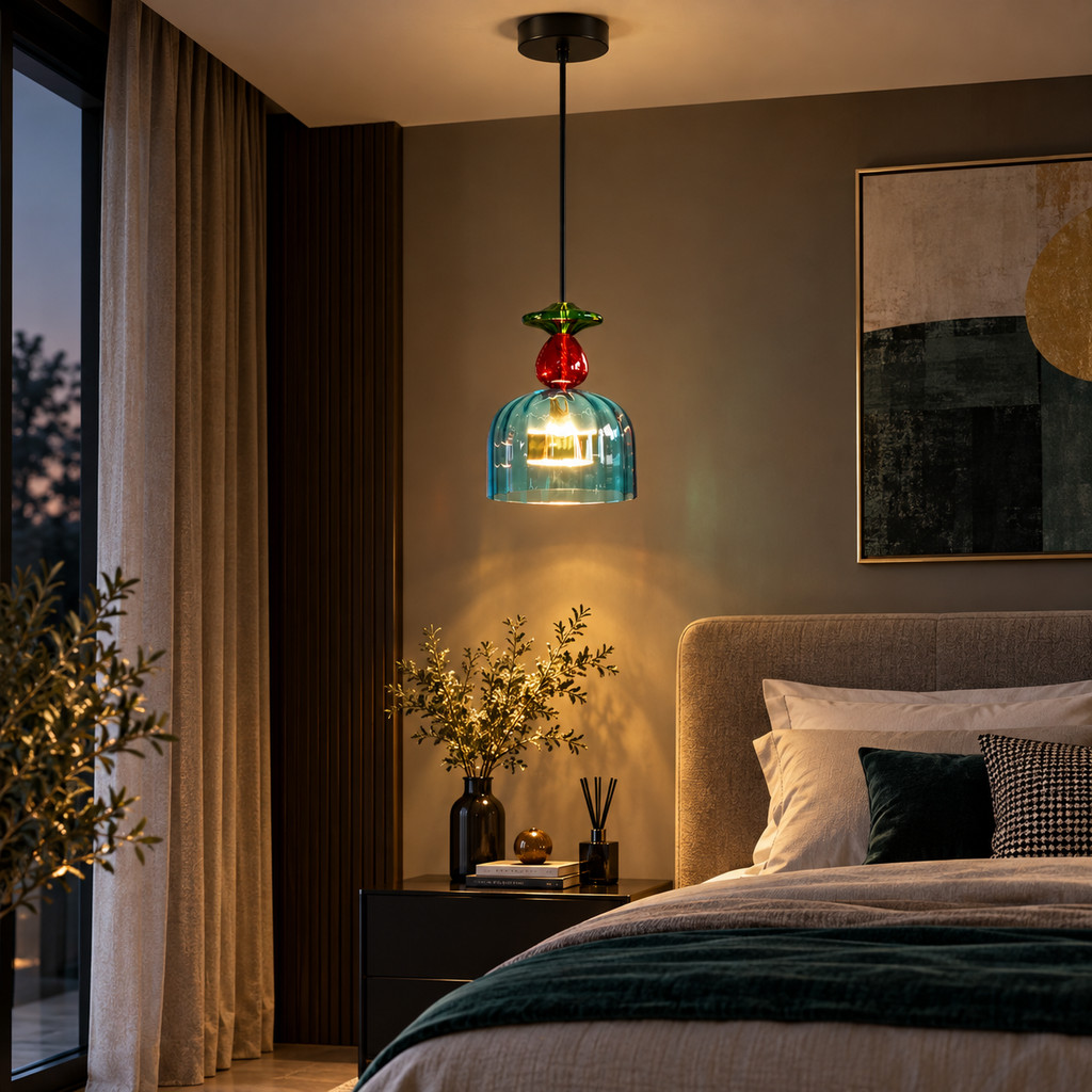 Lustre Suspendu en Verre Sphère Bleu-Vert