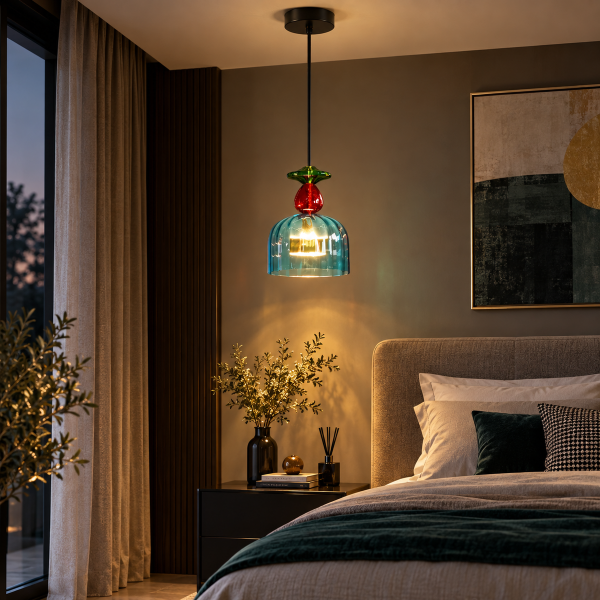 Lustre Suspendu en Verre Sphère Bleu-Vert