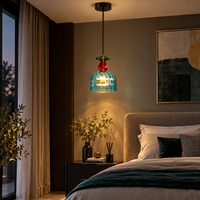 Lustre Suspendu en Verre Sphère Bleu-Vert