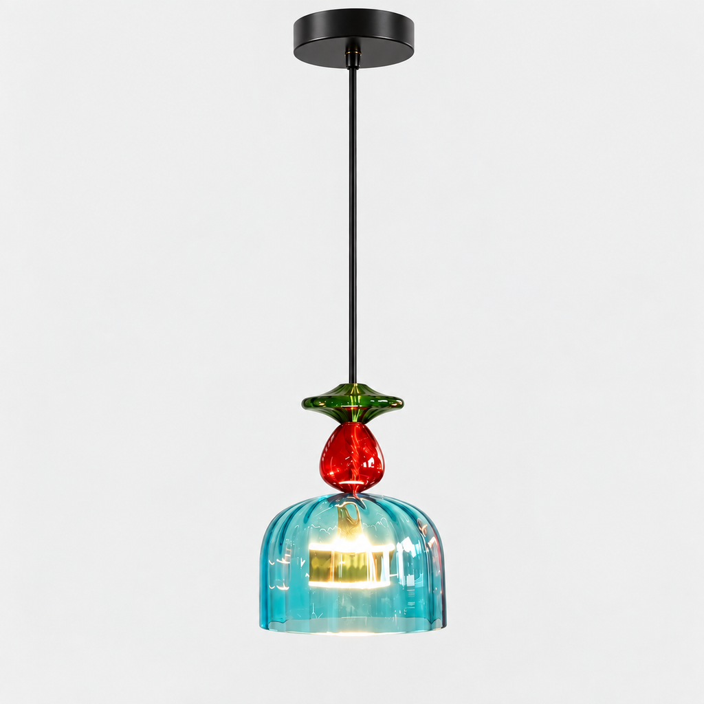 Lustre Suspendu en Verre Sphère Bleu-Vert